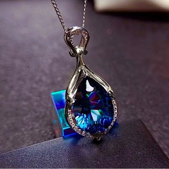 Blue Sapphire Sterling Silver Pendant Necklace - Picture 5 of 7